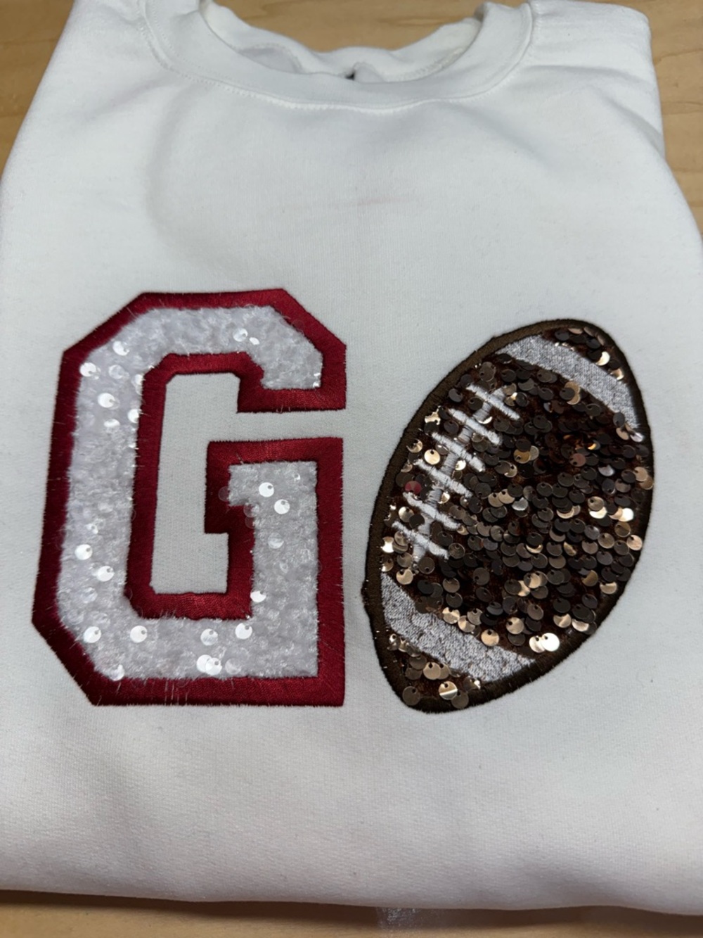 White Sequin 'G' & Football Appliqué Sweatshirt